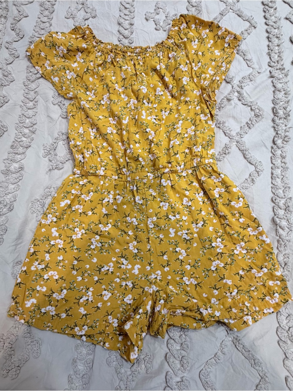 Old Navy Yellow Floral Romper with White Accents